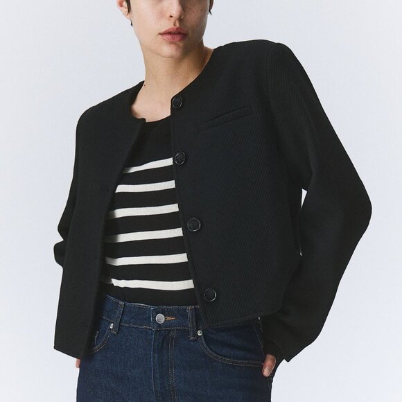 (NWT) H&M - black short twill jacket (small) - Picture 1 of 6